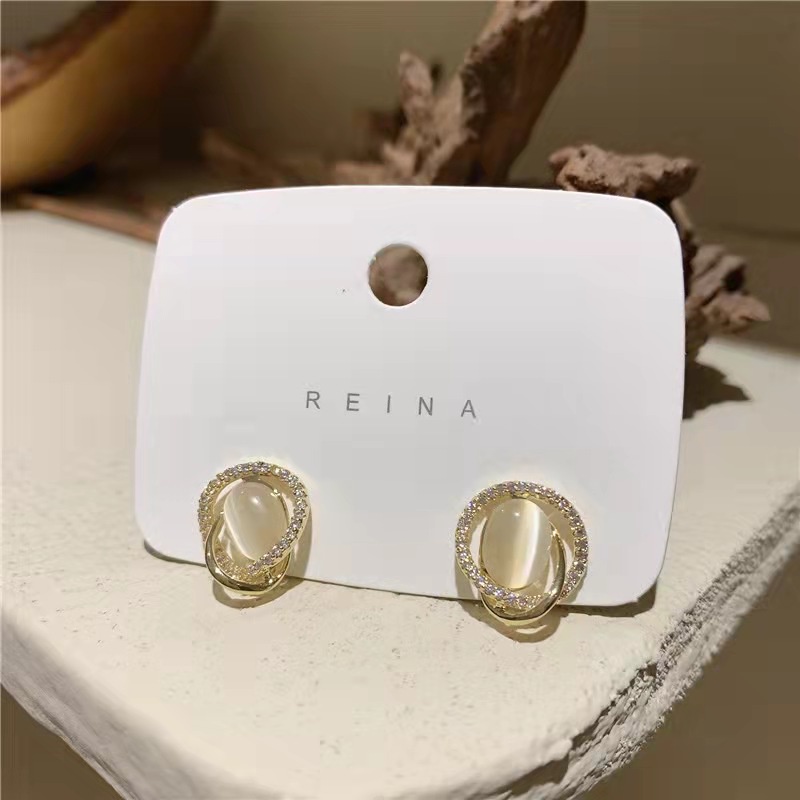 Bông Tai Mạ Bạc 925 Đính Đá Opal Phong Cách Retro Hàn Quốc