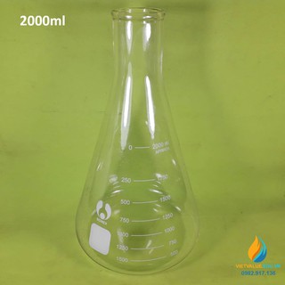 Bình tam giác, thủy tinh trong suốt, có chia vạch, không nắp, 2000ml