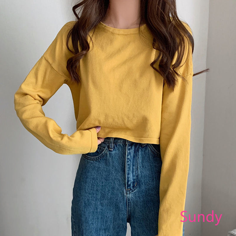 Áo thun tay dài màu trơn kiểu dáng trẻ trung dành cho phái đẹp