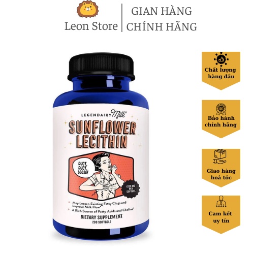 [Hàng air - Cam kết chính hãng] Viên uống lợi sữa hữu cơ Legendairy milk organic sunflower lecithin 1200MG, 200 VIÊN