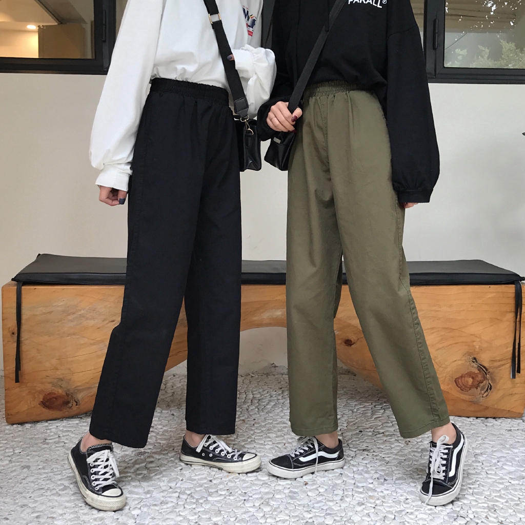 SUXI Quần ống rộng lưng cao theo phong cách Hàn Quốc