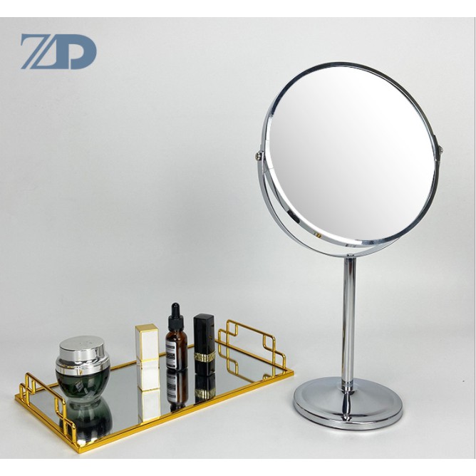 Gương trang điểm bằng đồng cỡ lớn 38cm - Gương để bàn 2 mặt xoay 360 độ zoom x2.