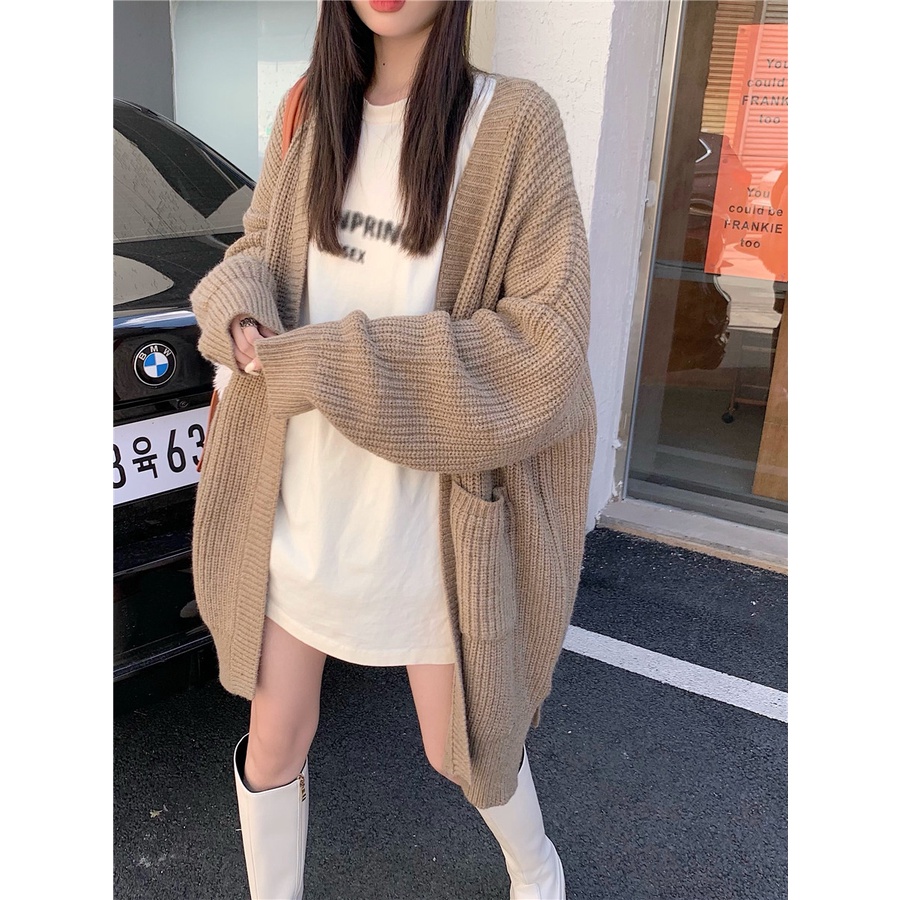 Áo khoác cardigan dệt kim dáng dài phong cách retro cho nữ | BigBuy360 - bigbuy360.vn