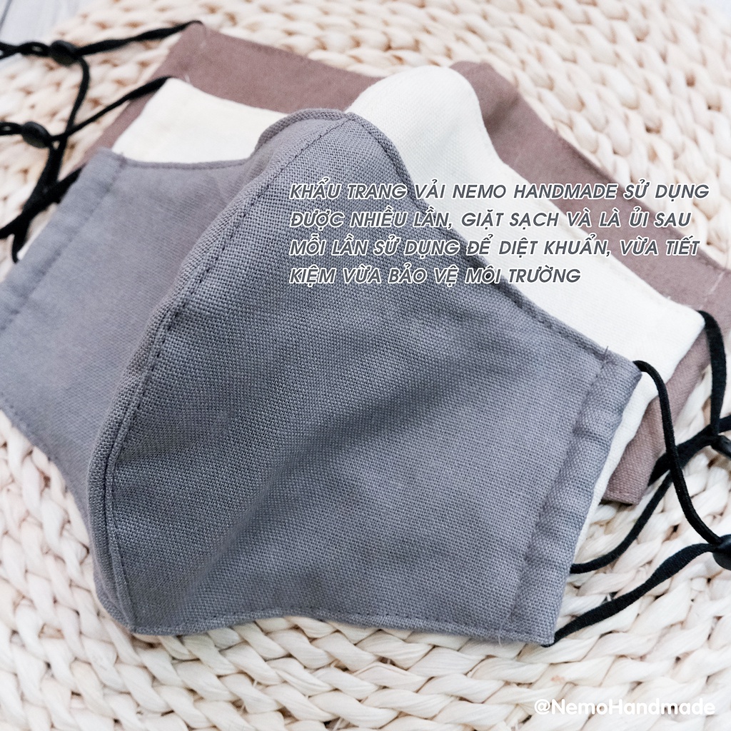 KHẨU TRANG 3D FULL LINEN NEMO HANDMADE, CHỐNG NẮNG, CHỐNG BỤI, KHÁNG KHUẨN, HỢP THỜI TRANG - KTFLN
