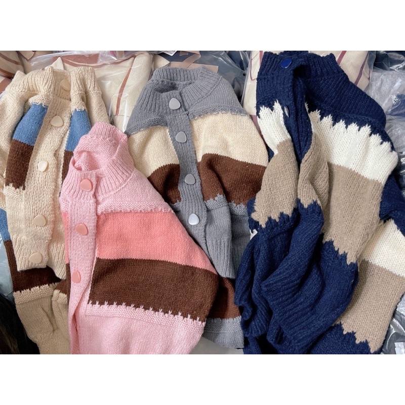 ÁO LEN CADIGAN PHỐI MÀU KẺ CHO NỮ -Hàng qccc