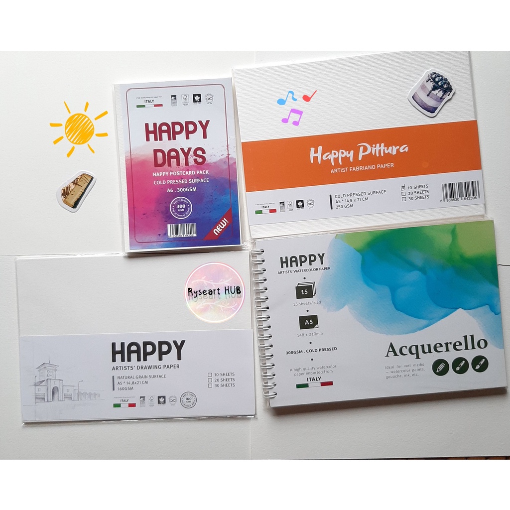 GIẤY VẼ MÀU NƯỚC HAPPY KHỔ POSTCARD A6/A5/A4 10 TỜ 300GSM