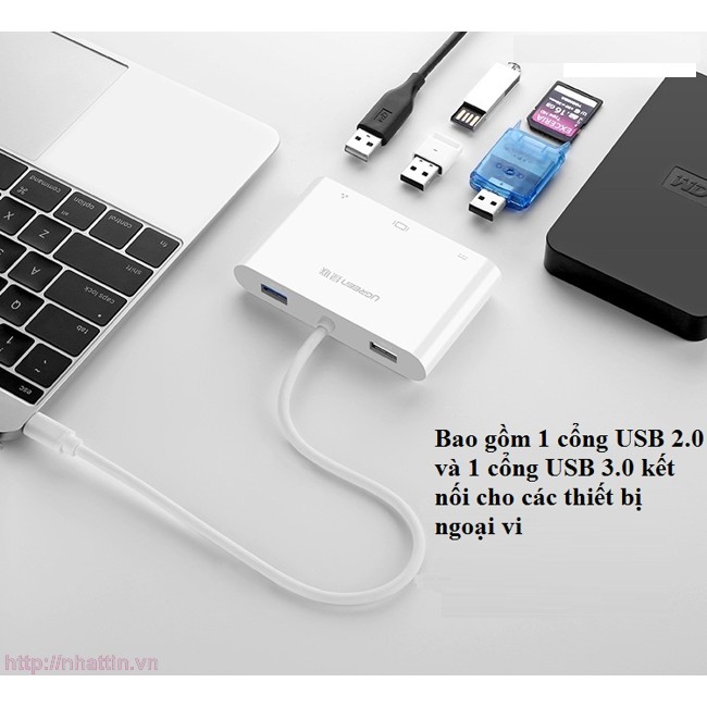 Cáp Chuyển Đổi USB Type C To VGA + Hub USB 2.0 &amp; USB 3.0 hỗ trợ Lan 10/100Mbps Ugreen 30439