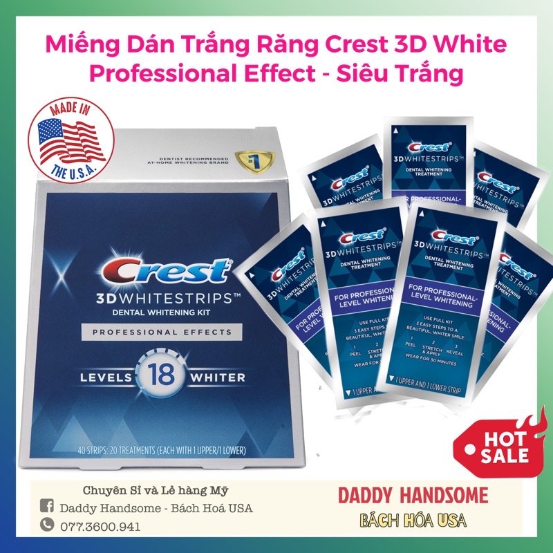 Full Box hộp miếng dán răng Crest Professional Effects 20 gói