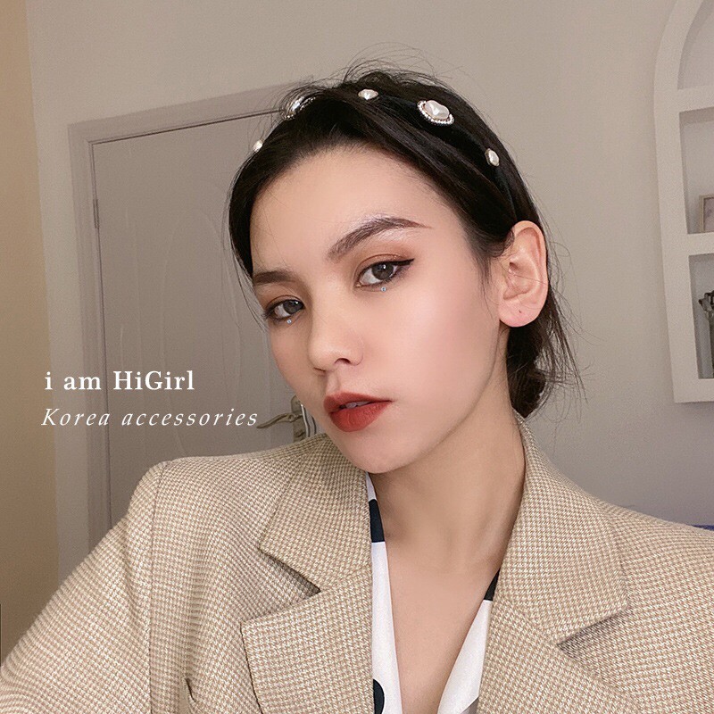 các mẫu cài tóc nền nhung đen đính trai nhân tạo &amp; đá