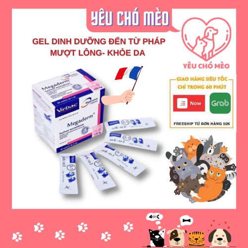 GEL DƯỠNG LÔNG , KÍCH THÍCH MỌC LÔNG CHO CHÓ MÈO VIRBAC MEGADERM - GEL LÀM MƯỢT LÔNG VÀ KHỎE DA CHO THÚ CƯNG