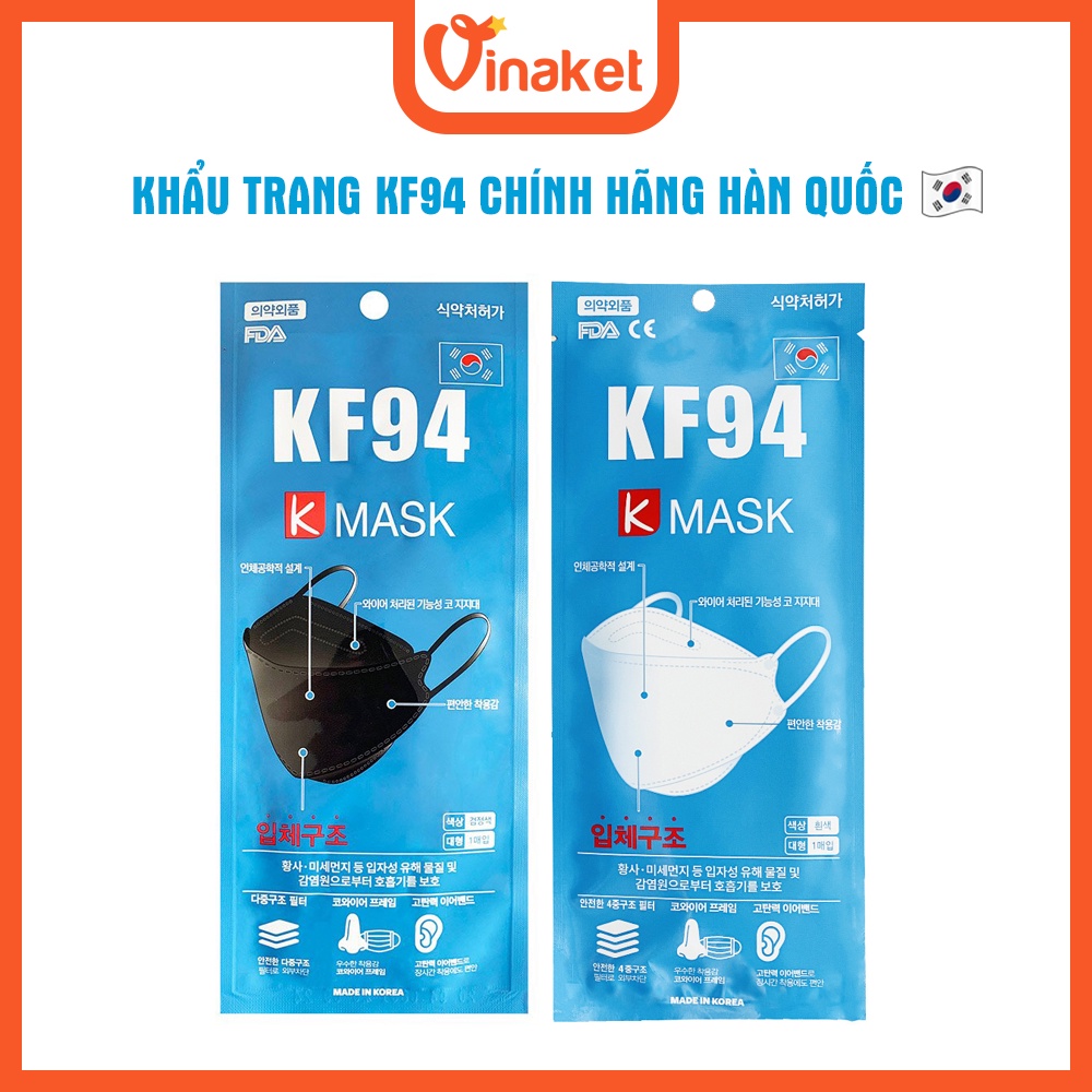 KHẨU TRANG Y TẾ KF94 HÀN QUỐC (1 TÚI/1 CÁI) K-MASK 4 LỚP CHỐNG 94% BỤI MỊN