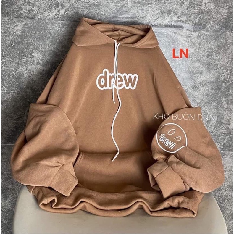 Áo hoodie chữ Drew mặt cười in tay DA6
