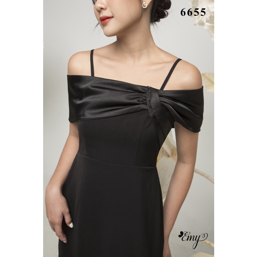 [Mã BMLT35 giảm đến 35K đơn 99K] Đầm EMY EM6655 Body Đen 2 Dây Vai Choàng