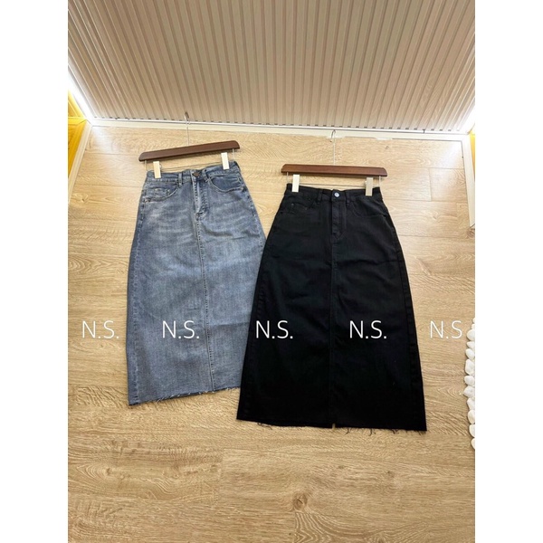 Chân váy jean dài xẻ sau chất co dãn hàng QCL1