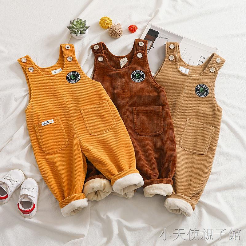 Vận chuyển Nhanh💝Quần Yếm Vải Nhung Dày Thời Trang Mùa Đông Cho Bé 0-3 Tuổi