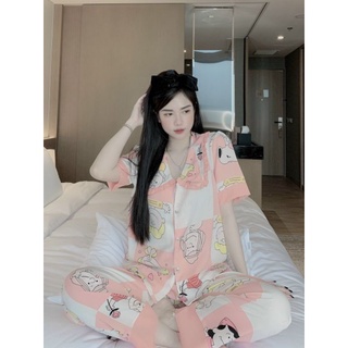 BỘ PIJAMA LỤA MANGO CỔ NHỌN PHỐI BÈO FREESIZE DƯỚI 60KG