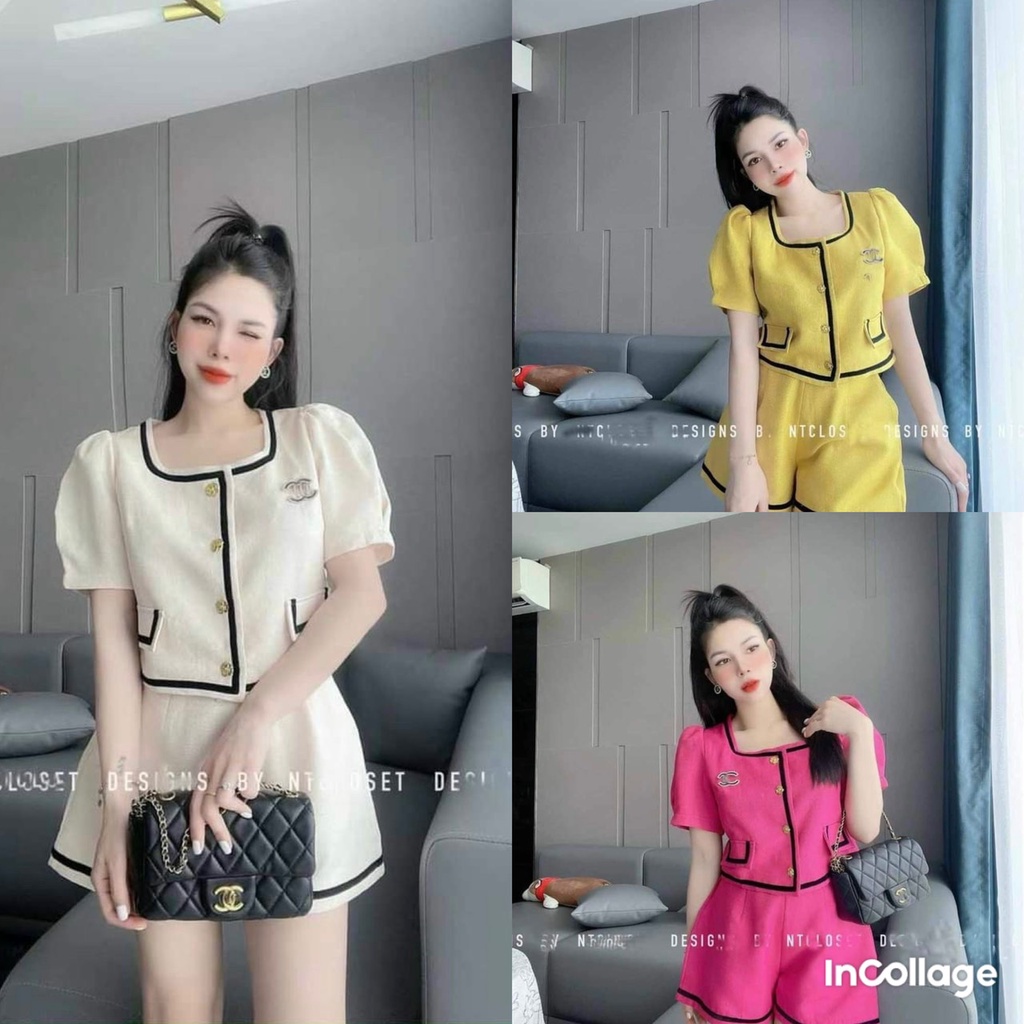 Sét bộ đồ nữ họa tiết viên đi cổ vuông 4 màu tôn dáng trẻ trung sang trọng thanh lịch siêu xinh