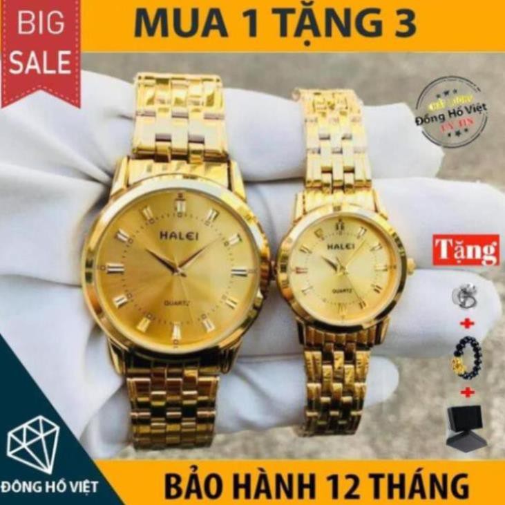 Đồng Hồ Nam Nữ HALEI H1 Khung Thép Mạ Vàng Cao Cấp Lịch Lãm Sang Trọng (Tặng Vòng Tỳ Hưu)