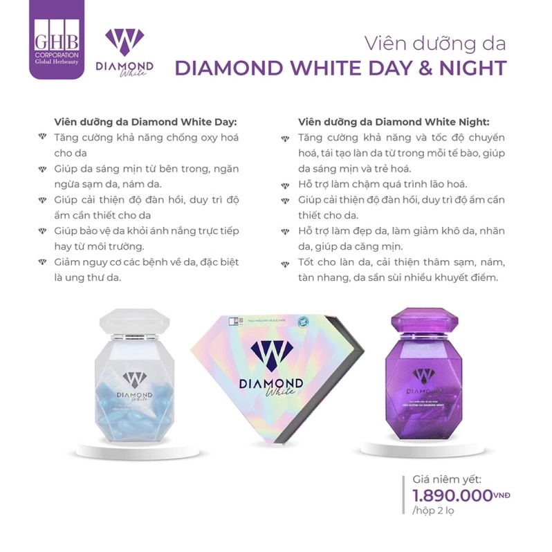 [CHÍNH HÃNG-NGUYÊN TEM] Viên uống trắng da DIAMOND WHITE DAY &amp; NIGHT mẫu mới hàng Công ty CAM KẾT HIỆU QUẢ!