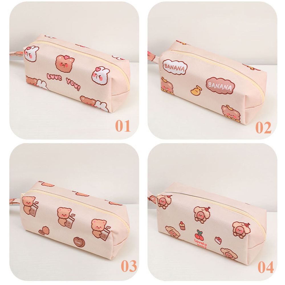 Túi đựng bút/ mỹ phẩm bằng vải cỡ lớn chống thấm nước in họa tiết gấu hoạt hình dễ thương