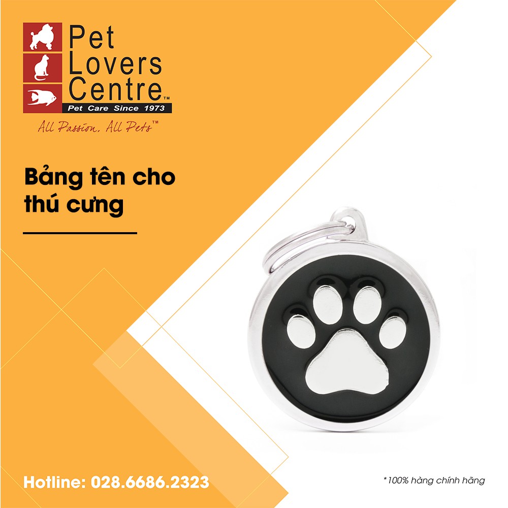 [Xuất xứ Ý] Bảng tên chó mèo khắc nội dung theo yêu cầu / Pet tag CIRCLE - PAW (BLK)