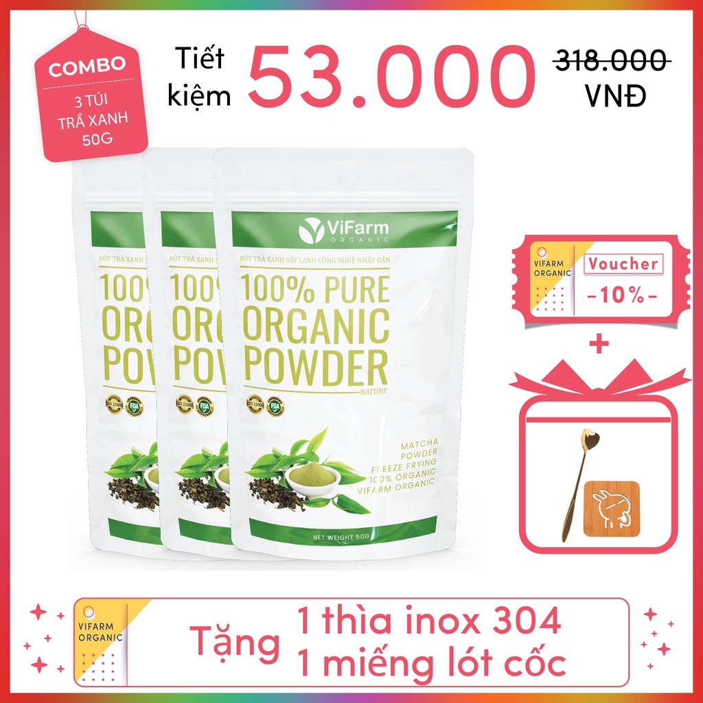 Bột Trà Xanh Matcha Nguyên Chất ViFarm 50Gram Sấy Lạnh Công Nghệ Nhật Bản, Bột Matcha Trà Xanh Làm Bánh, Đắp Mặt