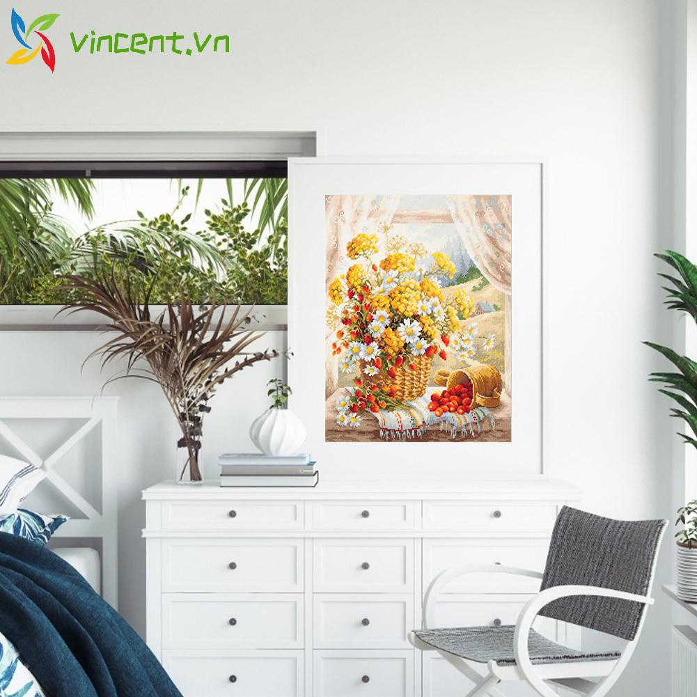 Bộ dụng cụ thêu tranh chữ thập họa tiết hoa cúc 11CT trang trí nhà cửa