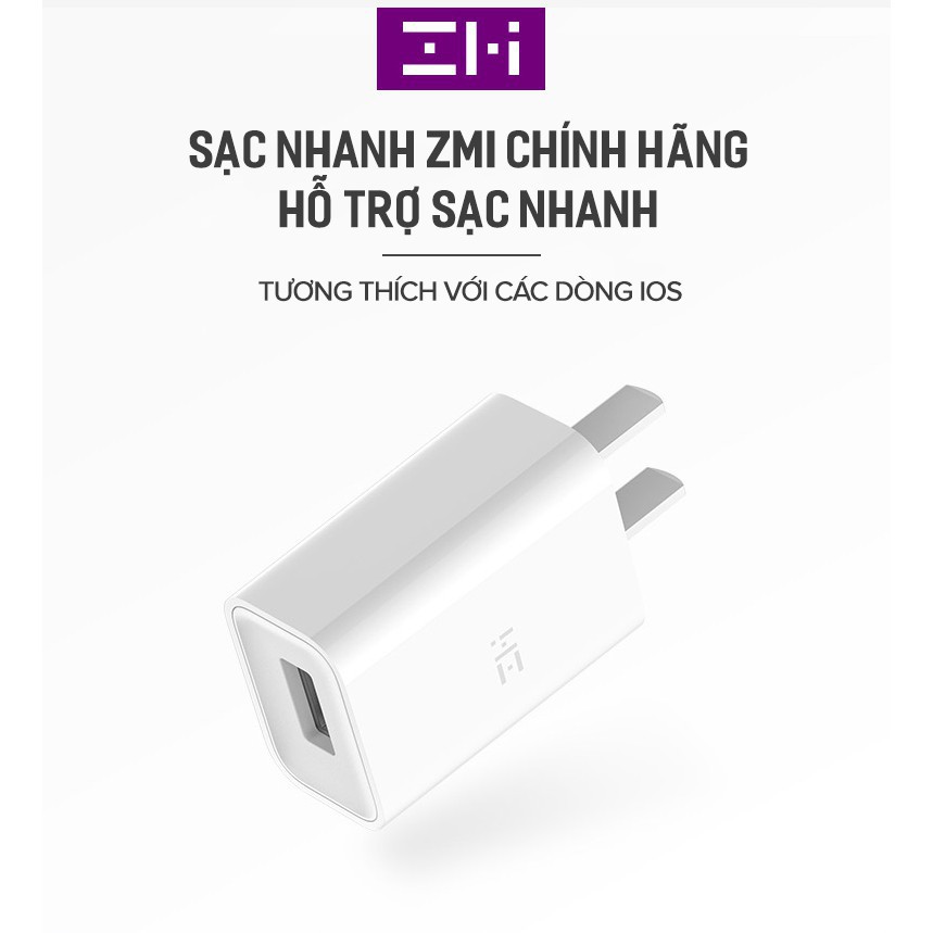 Cóc củ sạc Xiaomi 5V/2A 10W ZMI AP611 (Trắng) - Hãng phân phối