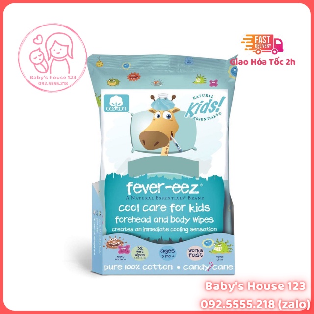 Khăn lau hạ sốt Fever-eez Cool Care Kids Nội Địa Mỹ - Gói 32 Miếng