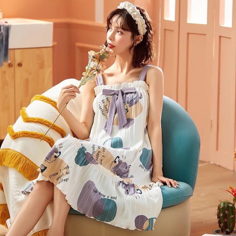 Váy ngủ nữ,váy 2 dây nữ mùa hè chất cotton mềm mát 😍