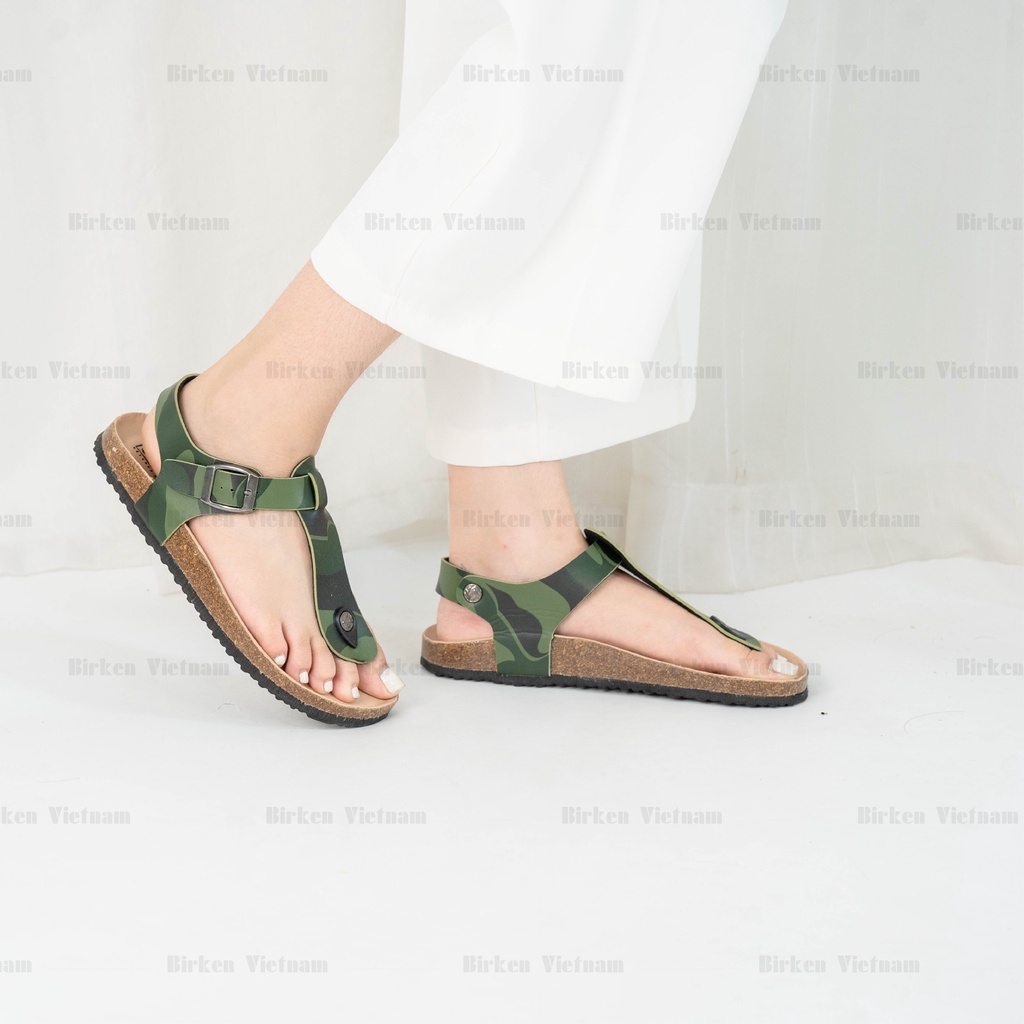 [ New Style ] Mã R10 Sandal ĐẾ TRẤU Da PU Camo Rằn Quai Tách Ngón Unisex Birken Vietnam Bioline