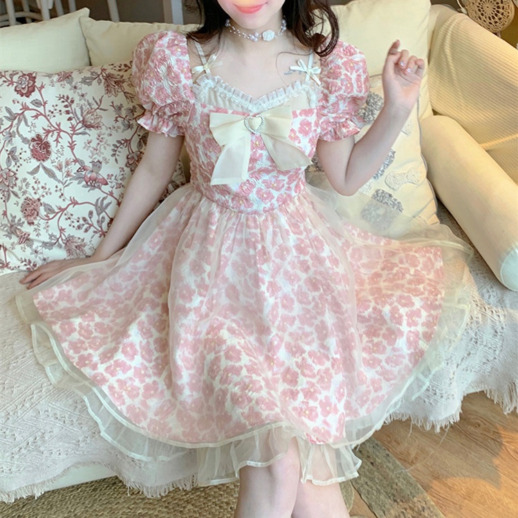 Đầm Lưới Hoa Mini Phối Nơ Thời Trang Mùa Hè Dành Cho Nữ