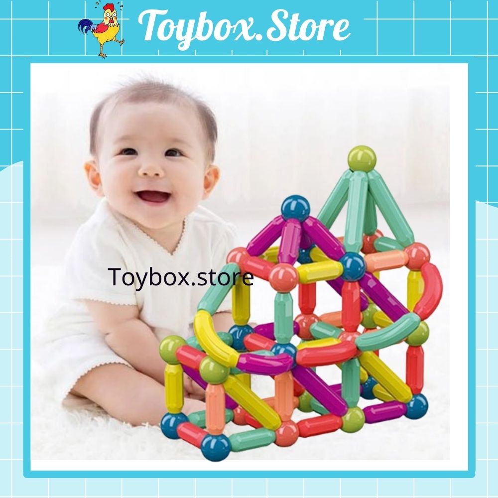 Bộ Đồ chơi xếp hình nam châm từ tính cao cấp cho bé ghép hình dạng que chất liệu nhựa nguyên sinh ABS cao cấp Toybox