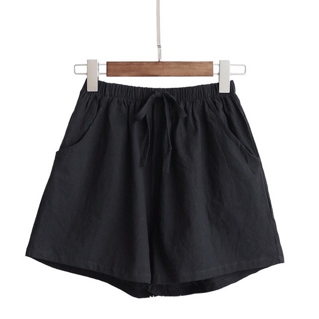 Quần đùi nữ ống rộng cạp chun co giãn chất vải đũi mềm mát - Quần short ngắn vải đũi bigsize dáng suông lưng chun