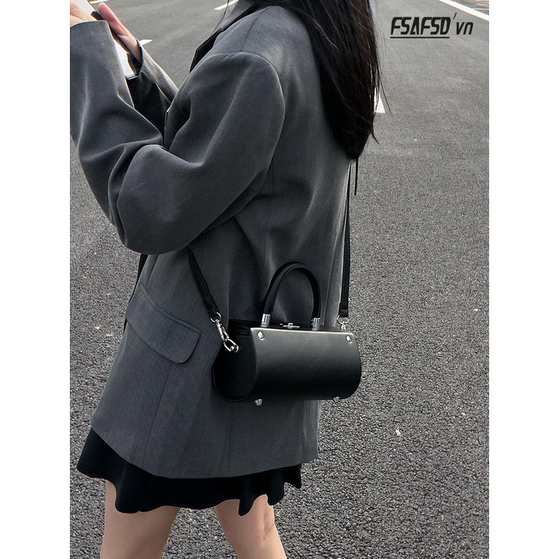 Túi Xách Hình Trụ Màu Đen Phong Cách Cổ Điển Ngọt Ngào Cho Nữ