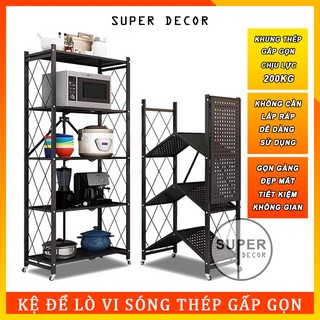 Kệ để lò vi sóng, để đồ đa năng bằng thép sơn tĩnh điện có thể gấp gọn, bánh xe di chuyển tiện lợi, không phải tháo rời