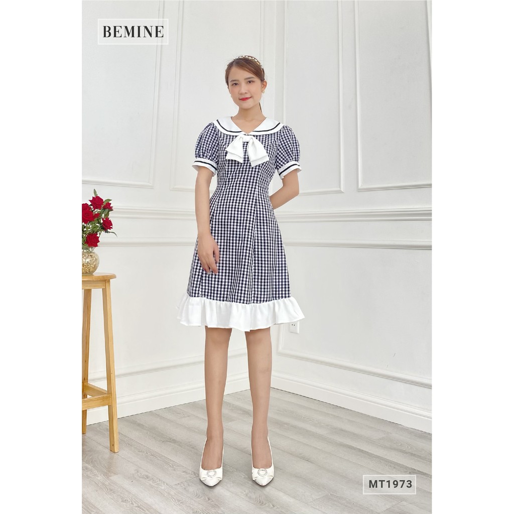 Đầm nữ dáng xòe họa tiết caro đuôi cá thủy thủ thiết kế dễ thương BEMINE MT1973DEN | BigBuy360 - bigbuy360.vn