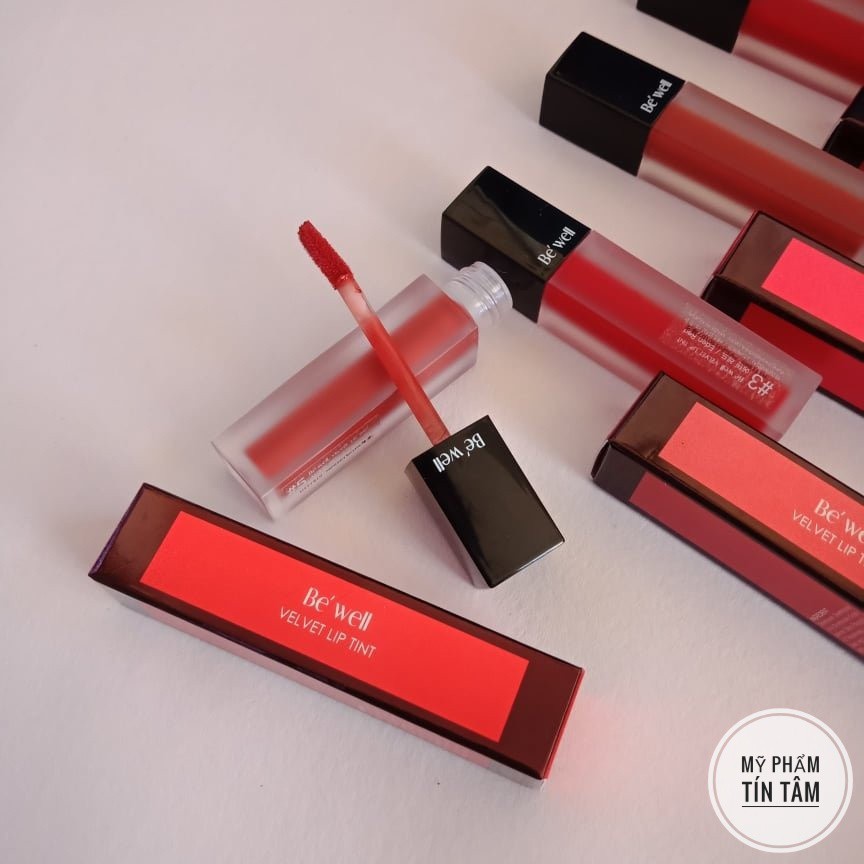 Son Kem Lì Be’Well Velvet Lip Tint Hàn Quốc - Cam cháy, đỏ gạch, đỏ đất