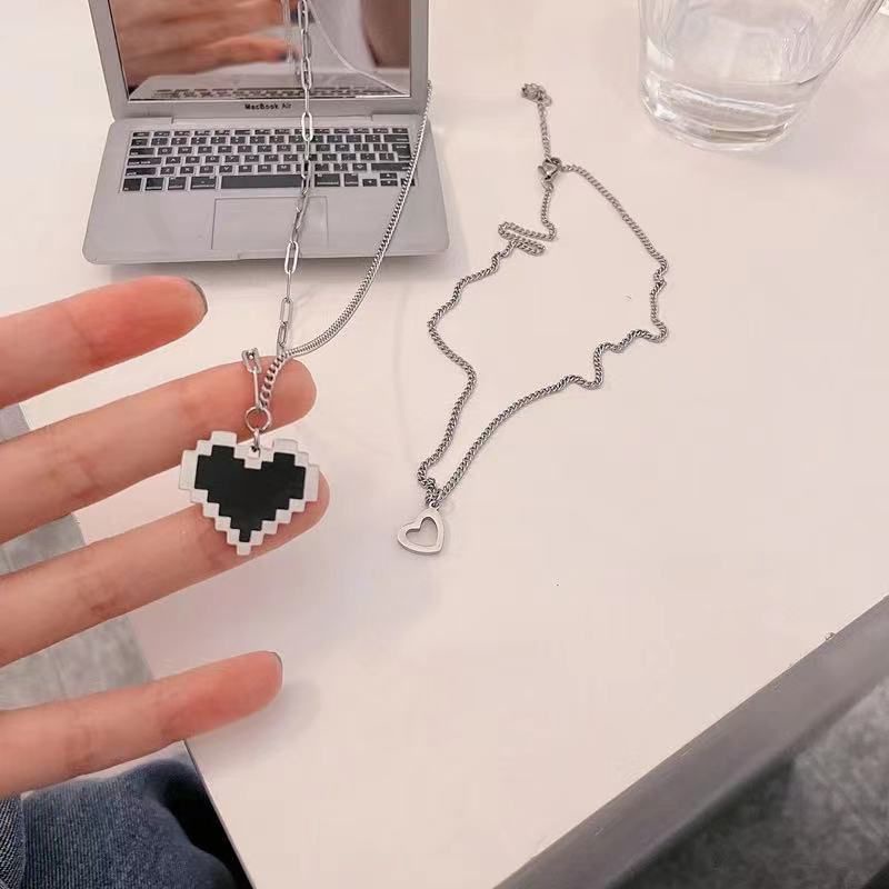 [HOT] DÂY CHUYỀN VÒNG CỔ DÂY XÍCH 2 LỚP  HÌNH TIM KIM LOẠI UNISEX THỜI TRANG CÁ TÍNH PHONG CÁCH HÀN QUỐC 222VC048