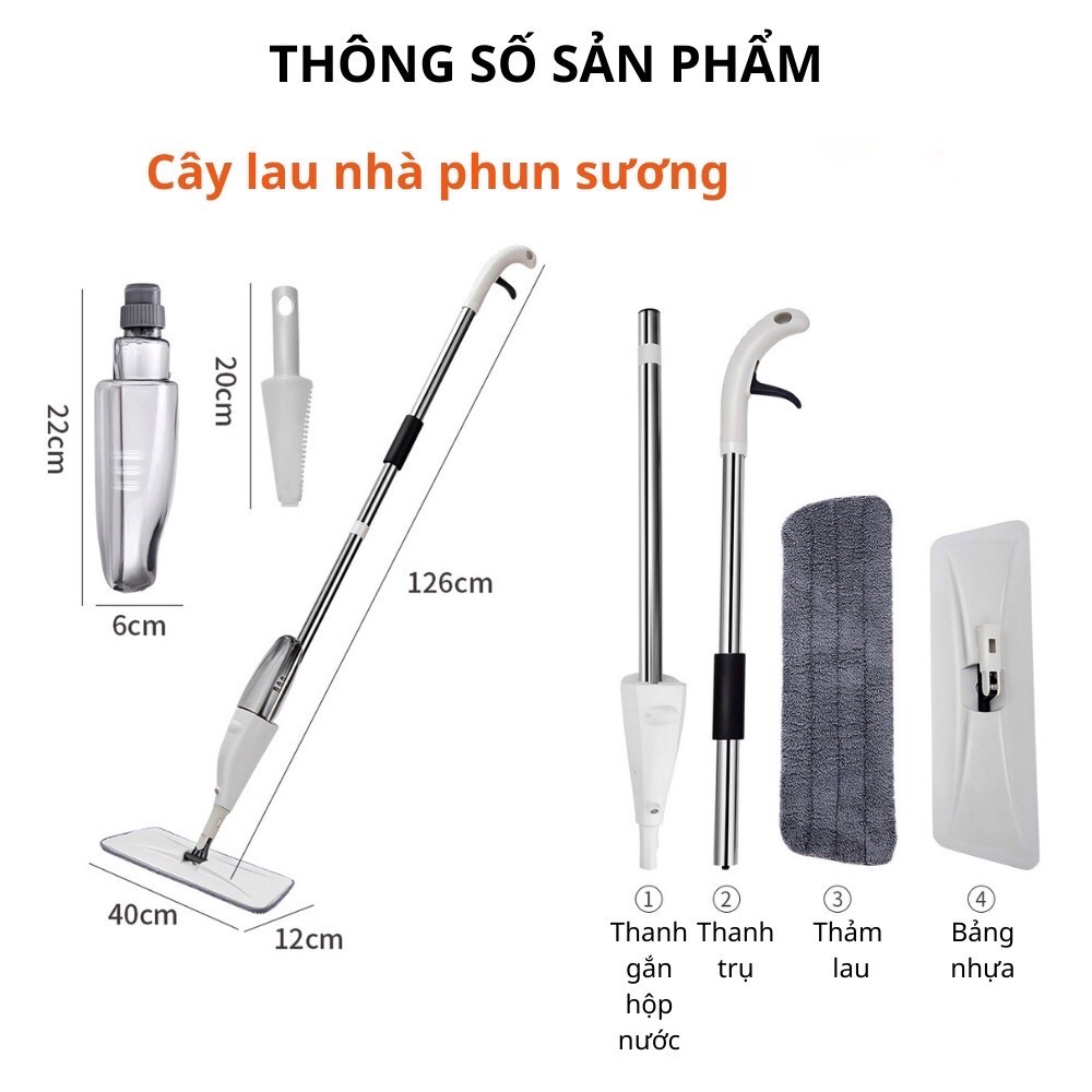 Cây lau nhà phun sương, chổi lau nhà thông minh quay 360 độ, chổi lau đa năng hình tam giác tự vắt