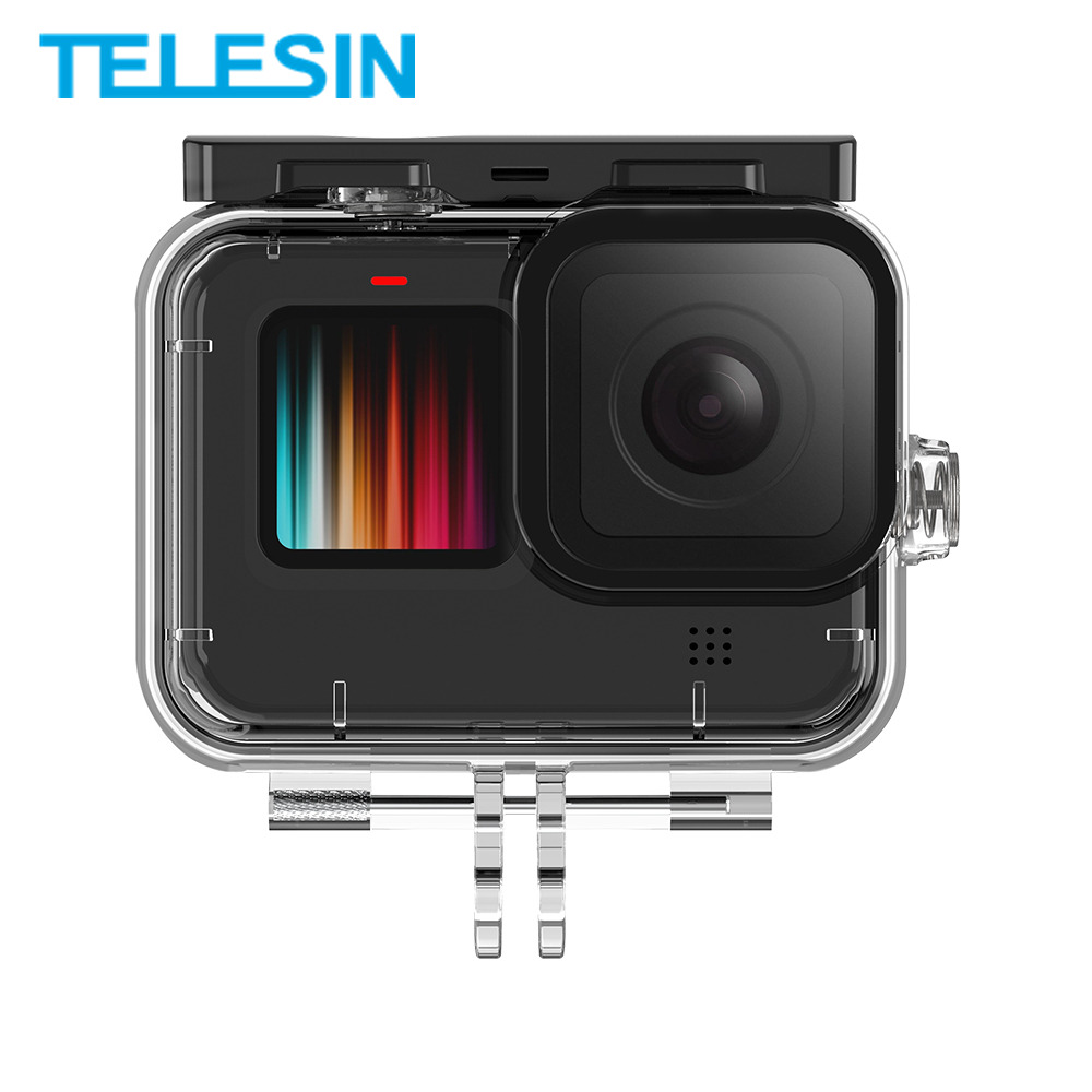 Telesin Vỏ Kính Cường Lực Bảo Vệ Màn Hình Camera Go Pro Hero9 50m Chống Thấm Nước Có Thể Sạc Lại Với 3 Ngăn Đựng Pin Cho Gopro Hero 9 Đen