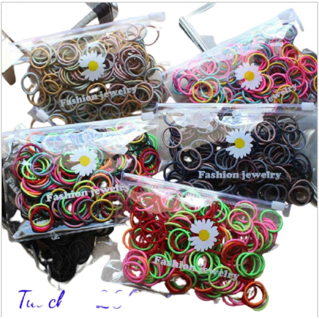 Sét 100 chun buộc tóc trộn màu cho bé