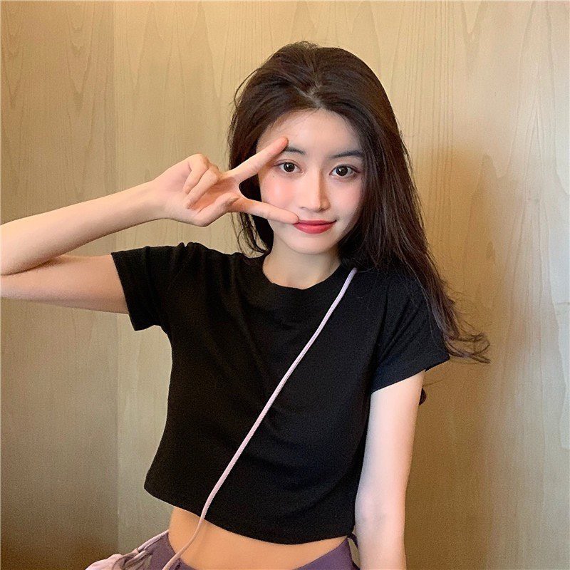 Áo Thun Croptop Nữ MunMunStore Áo Thun Tay Ngắn Ôm Cổ Tròn Chất Vải Cotton Kiểu Hàn Quốc 140