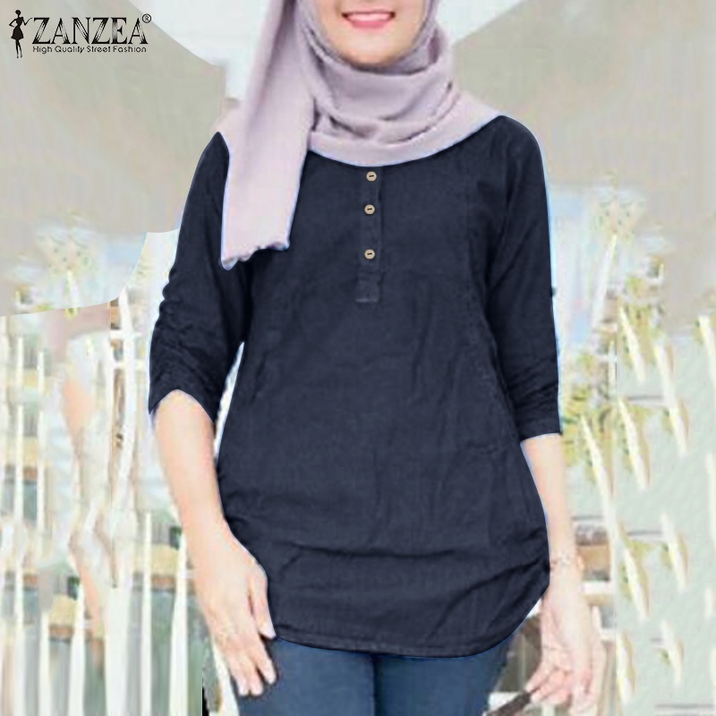 Zanzea Áo Sơ Mi Tay Lửng Màu Trơn Thời Trang Dành Cho Nữ