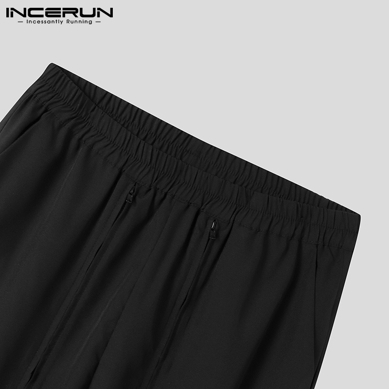 Quần dài INCERUN thời trang nam mặc hàng ngày eo co giãn thiết kế dây kéo xẻ ống