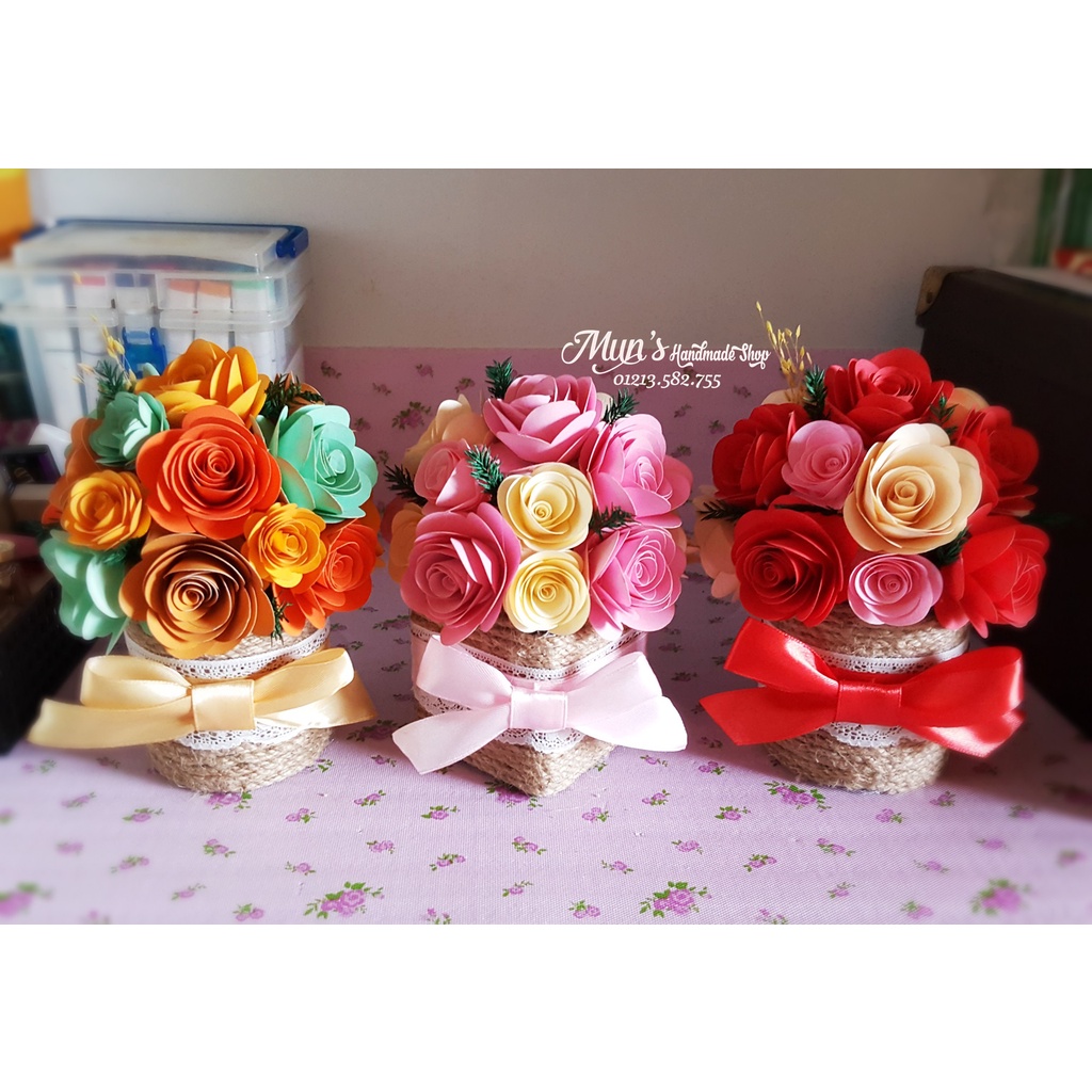 Chậu hoa hồng giấy - Handmade Roses