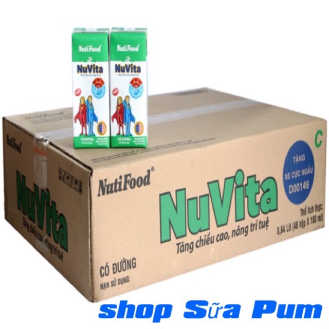 Thùng sữa tiệt trùng Nuvita Có đường hộp 180ml (48 hộp)