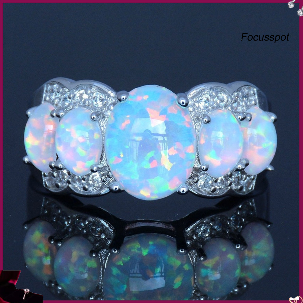 Nhẫn Đính Đá Opal Nhân Tạo Hình Oval Thời Trang Cho Nữ