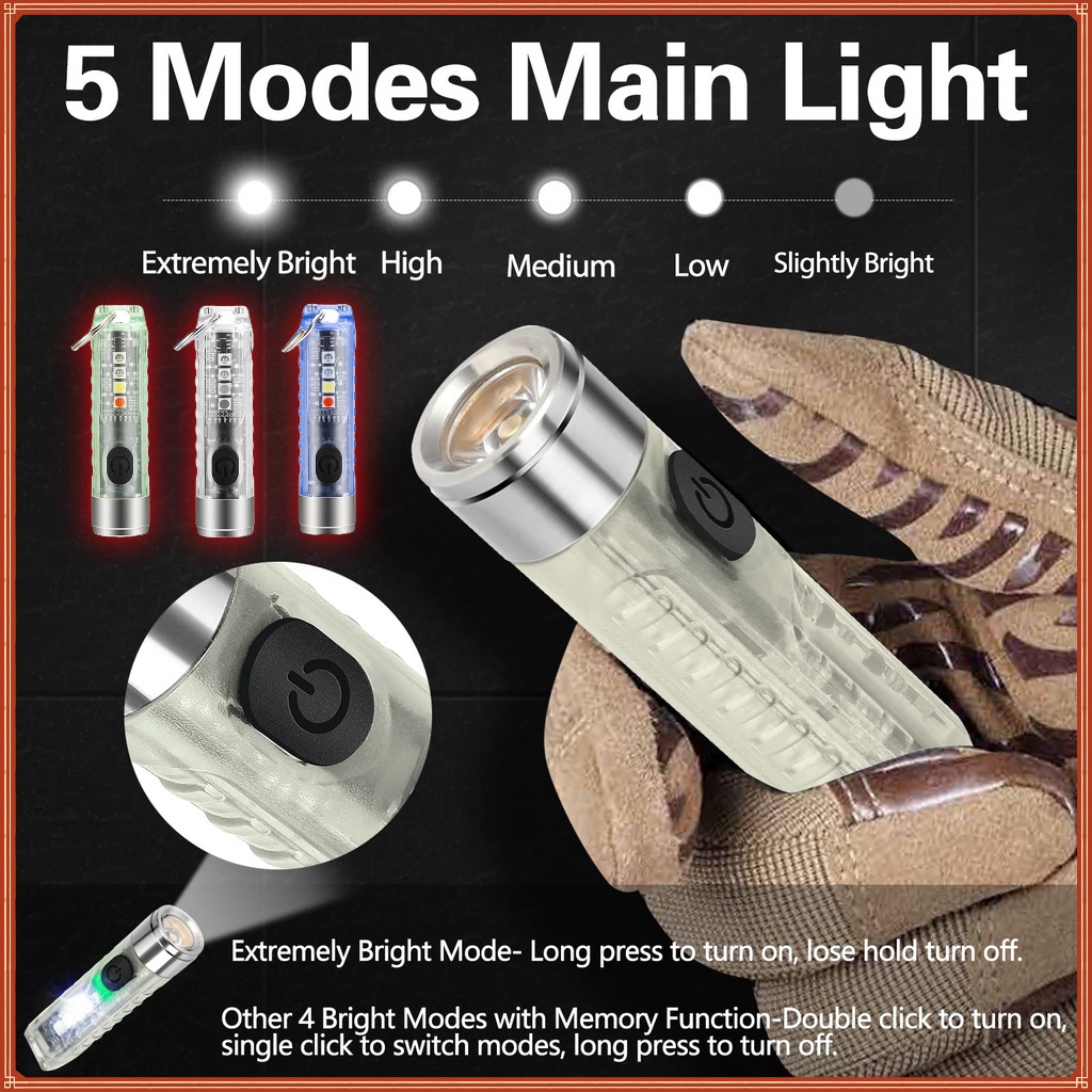 Đèn Pin Mini Siêu Sáng Kiêm Móc Khóa Đèn LED mini 10 chế độ sáng chống nước