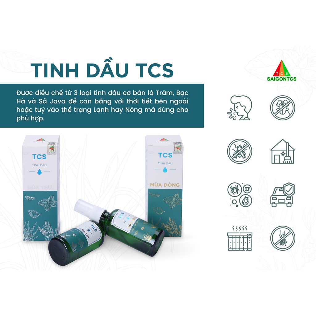 Tinh dầu thiên nhiên- tinh dầu mùa thu TCS 50ml- Sả-Bạc hà-Tràm có kiểm định chất lượng